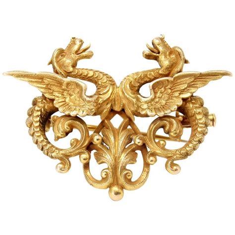 Double Dragon Brooch Pendant In 14 Karat Yellow Gold Dragon Jewelry