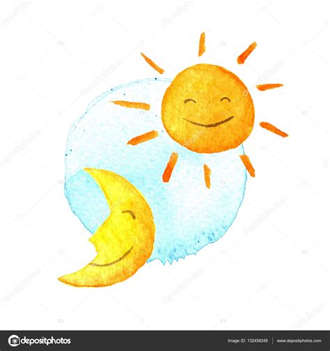Maybe you would like to learn more about one of these? Day and night, sun, moon watercolor icon. Cute smiling ...