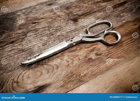 Old Scissors On The Wooden Table Stock Image Image Of Pair Blade
