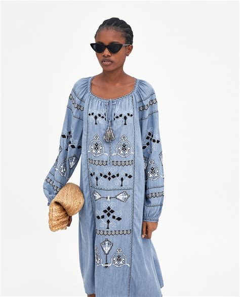 Zara Embroidered Denim Dress Dresscodes