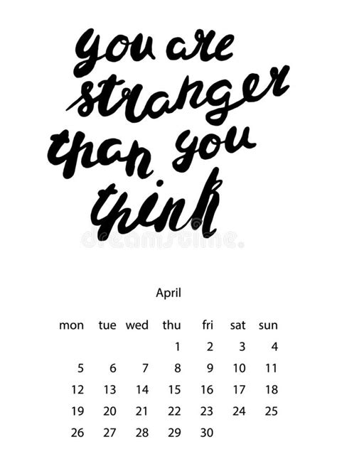 Calendar Template 2021 Year With Motivational Quote Lettering Stock