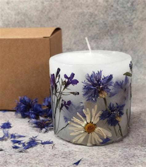 Botanical Candle With Cornflowers And Daisiesbright And Etsy Ireland