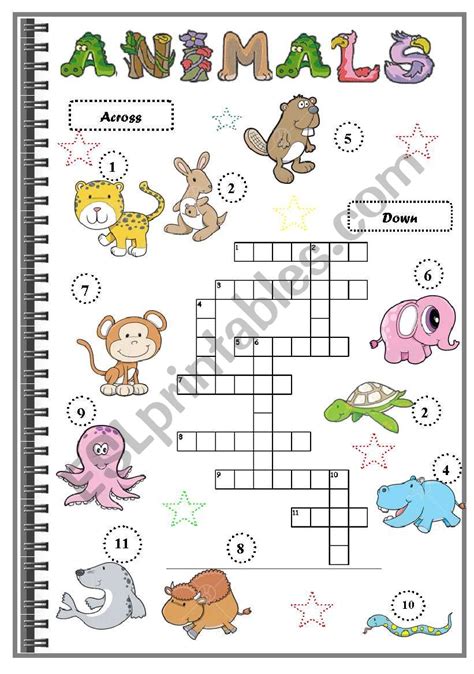 Animal that eats only plants. ANIMALS CROSSWORDS - ESL worksheet by lazzy