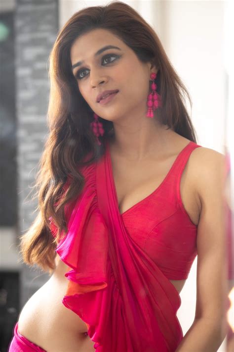 Shraddha Das Hot Stills In Ruffled Pink Saree Indian Filmy Actress