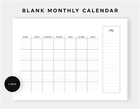 Printable Blank Monthly Calendar With Notes Blank Printable Calendar