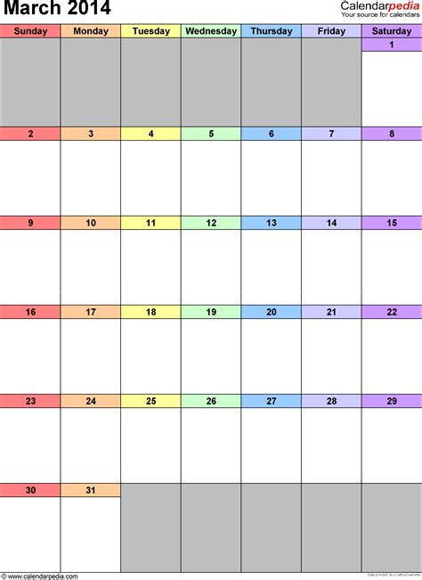 March 2014 Calendar Templates For Word Excel And Pdf