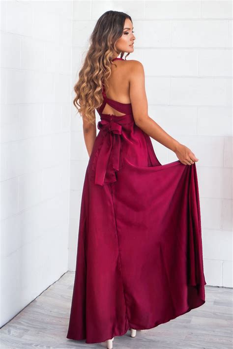 Maroon Satin Multiway Maxi Dress Wine Red Formal Gown Bridesmaid Dress