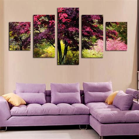 Top Rated 5 Panels Hd Beautiful Colorful Tree Canvas Print Painting For