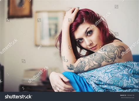 Sensual Portrait Beautiful Girl Tattoo Lying Stock Photo Shutterstock
