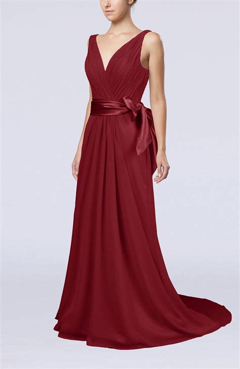 dark red bridesmaid dress elegant a line v neck sleeveless chiffon ruching bjsbridal