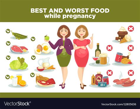 Pregnancy Diet Best And Worst Food While Pregnant Vector Image