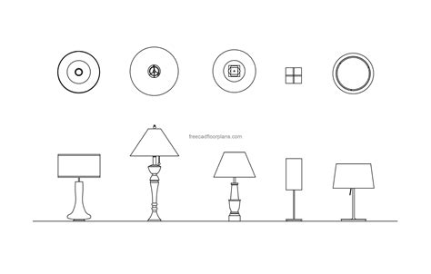 5 Table Lamps Planselevations Autocad Block Free Cad Floor Plans