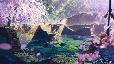 Download 1920x1080 Anime Landscape Cherry Blossom Anime