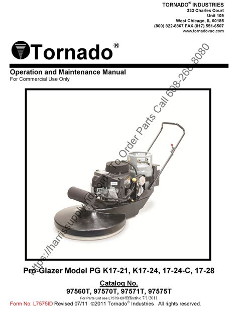 Tornado Pro Glazer Pg K17 21 Operation And Maintenance Manual Pdf