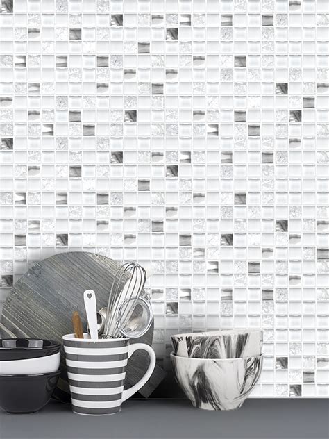 White Glass Metal Kitchen Backsplash Tile Glass Designs