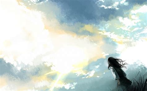 Free Download Hd Wallpaper Anime Fantasy Art Anime Girls Sky Bright Clouds Cloud Sky
