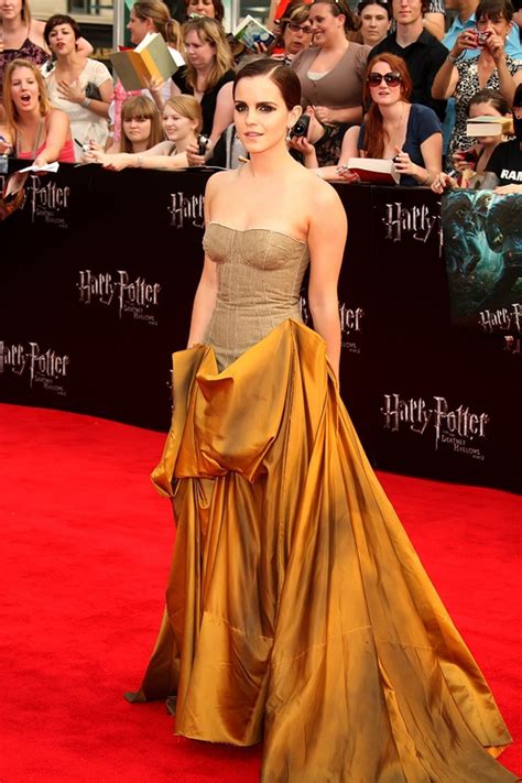 Emma Watson Emma Watson Shiny Happy People Golden Gown Strapless