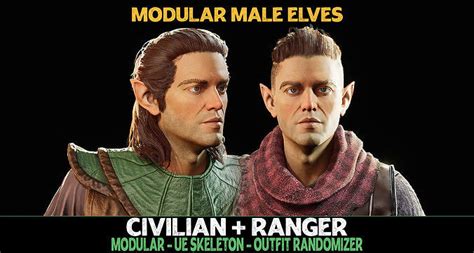 3d model civilian and ranger two pack male elf elves collection ue5 vr ar low poly