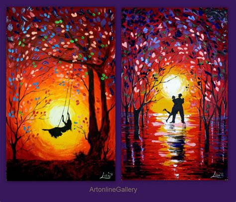 Set Of Two Paintings Original Abstract Dancerssunset Swing