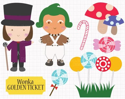 Paper Party Supplies Voxel Kawaii Willy Wonka Clip Art Digital
