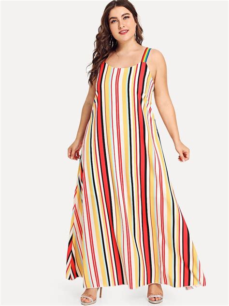 Plus Knot Back Striped Dress Shein Sheinside Dresses Plus Size Dresses