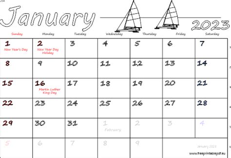 January 2023 Usa Calendar Free Printable Pdf