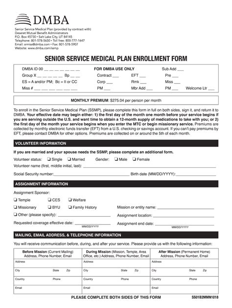 2018 2022 Dmba Senior Service Medical Plan Enrollment Form Fill Online