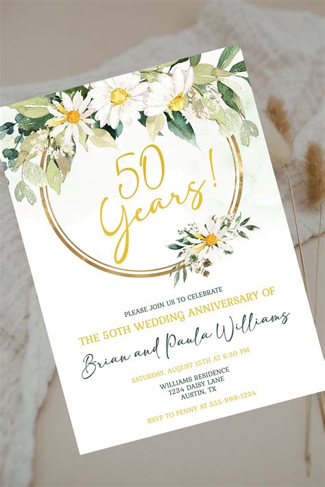 Daisy Greenery 50th Wedding Anniversary Invitation Template Etsy