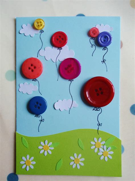 A Handful Of Buttons Birthday Balloon Card Handmade Birthday Cards