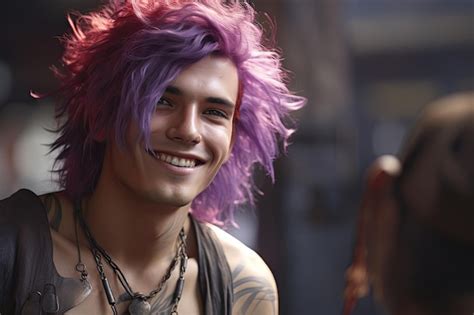 Premium Ai Image A Man With Purple Hair Smiling