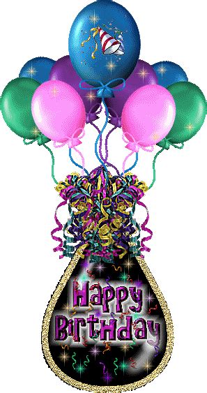 Beautiful birthday cake with burning candles and balloons. 27 Happy Birthday Wishes Animated Greeting Cards