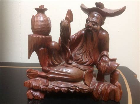 Details About Vintage Asian Hand Carved Old Man Statue With Images