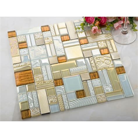 White Crystal Glass Mosaic Tile Gold 304 Stainless Steel Metal Tile