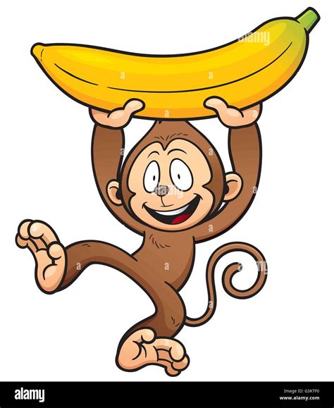 Ilustración Vectorial De Dibujos Animados Banana Monkey Holding Imagen