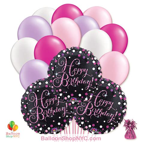 Pretty Pink Happy Birthday Mylar Latex Pearl Balloon Bouquet