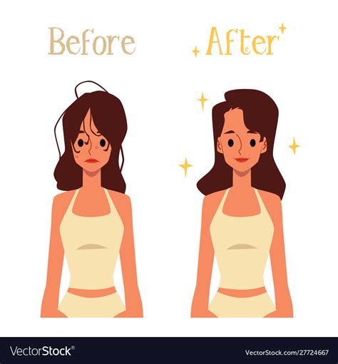 Before And After Hair Morning Routine Cartoon Vector Image