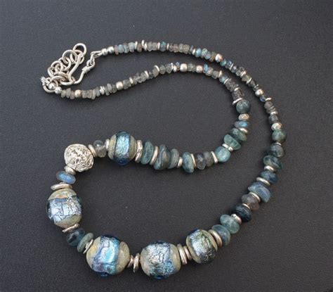 Lampwork And Silver Necklace Norwegian Sea Glass Beads Jewelry