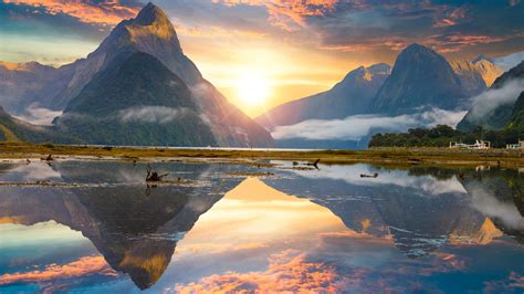 Mitre Peak Rising From The Milford Sound Fiord Fiordland National Park