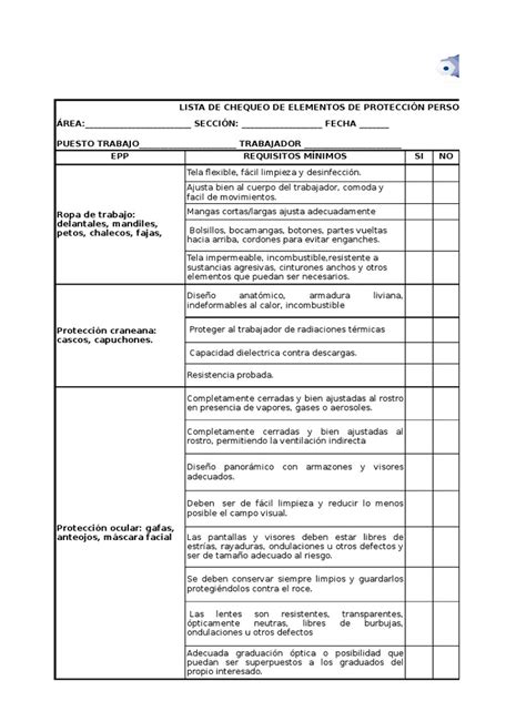 Formato Lista De Chequeo Epp Lentes Guante Prueba Gratuita De 30