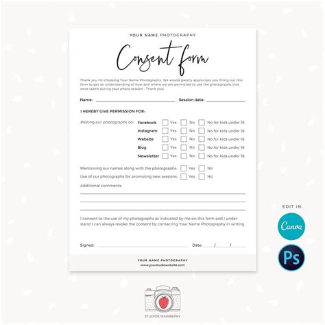 Photography Consent Form Template Photography Permission Form Etsy UK
