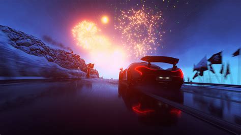 Wallpaper Video Games Night Car Red Reflection Snow Fireworks
