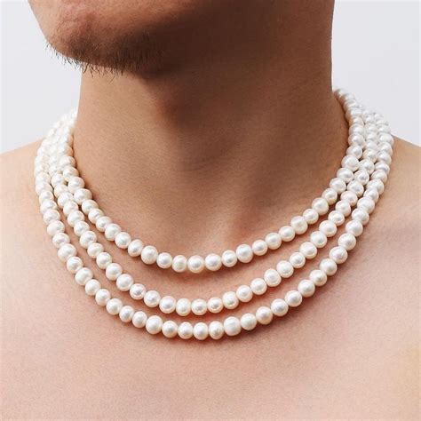 Pearl Necklace Men Mens Freshwater Pearl Necklace Chain Etsy
