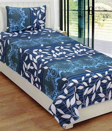 Homezaara Blue Printed Cotton Single Bed Sheet With 1 Pillow Cover
