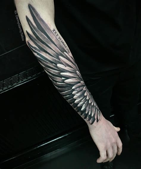 Forearm Angel Wing Tattoo Black And Grey Realism Style Angel Wing