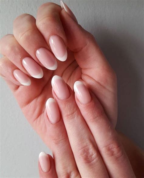 Natural French Tip Acrylic Nails Oval Shaped French Tip Acrylic