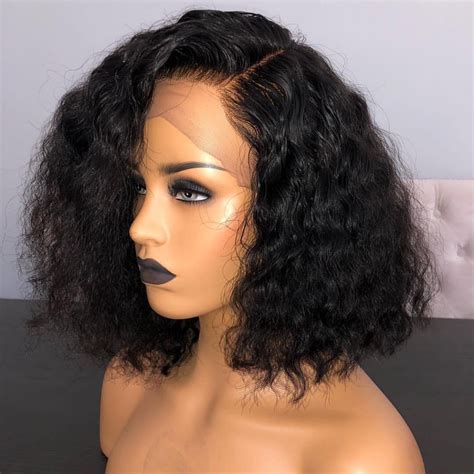 Brazilian Hair Black Color Lace Front Curly Bob Wig Lux Hair Shop