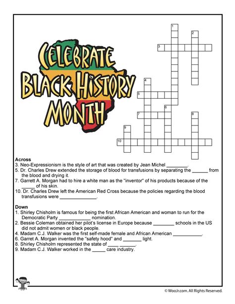 Black History Month Crossword Puzzle Worksheet Woo Jr Kids Activities