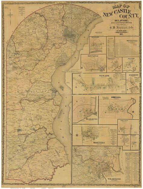 New Castle County Delaware 1881 Wall Map With Homeowner Names Reprint