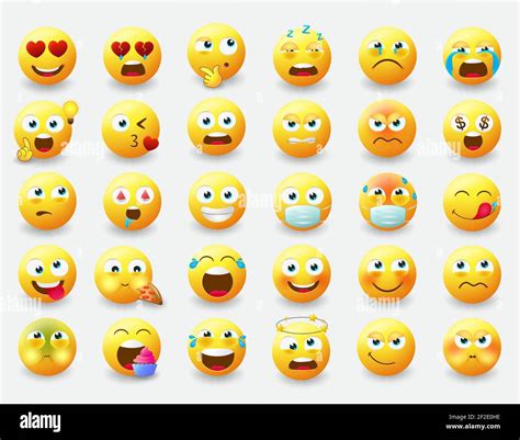 Smileys Emoticon Vector Set Smiley Emoji Characters With Pose And