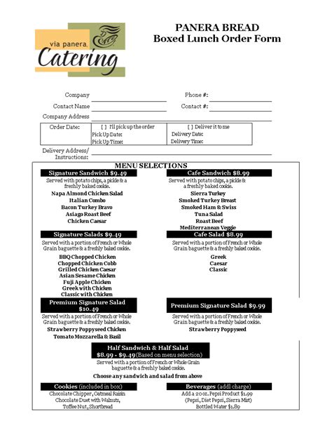 Food Order Form Template Excel